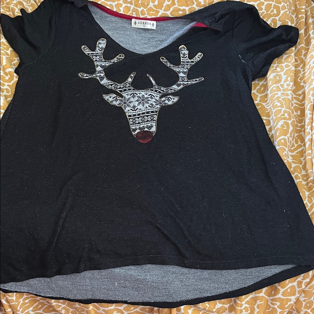 🧚Black Reindeer Graphic T-Shirt